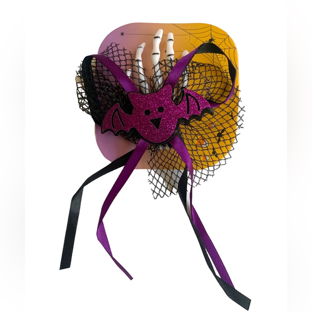 Kids Halloween Accessories Purple Glitter Bat Hair Clip Skeleton Hand